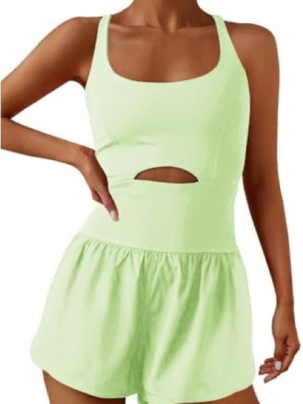 TCEC Lime Green Sleeveless Cutout Romper